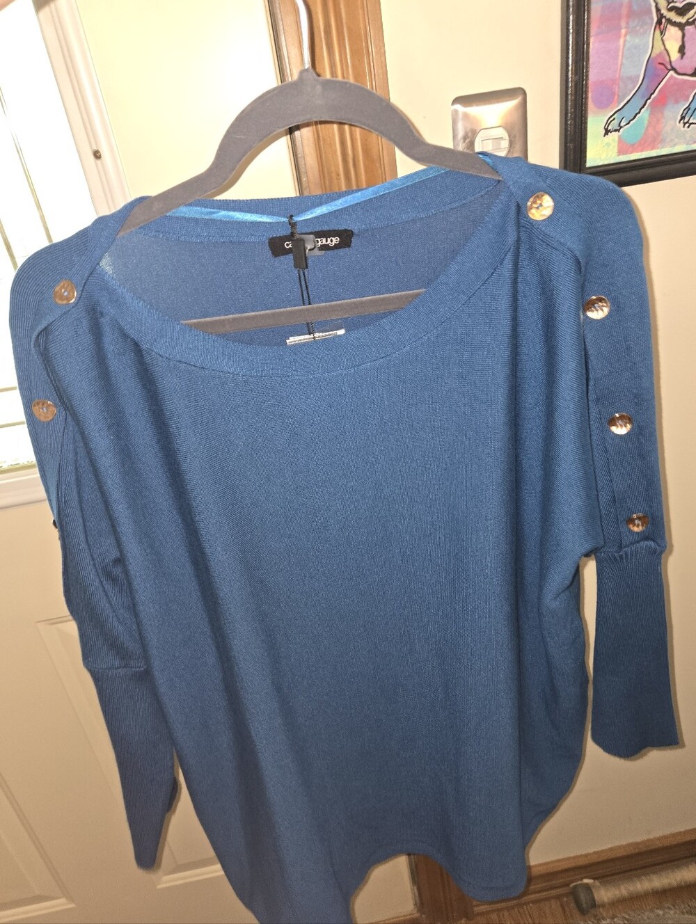Cable & Gauge Blue Sapphire Gold Button Sleeve Sweater 3X NWT